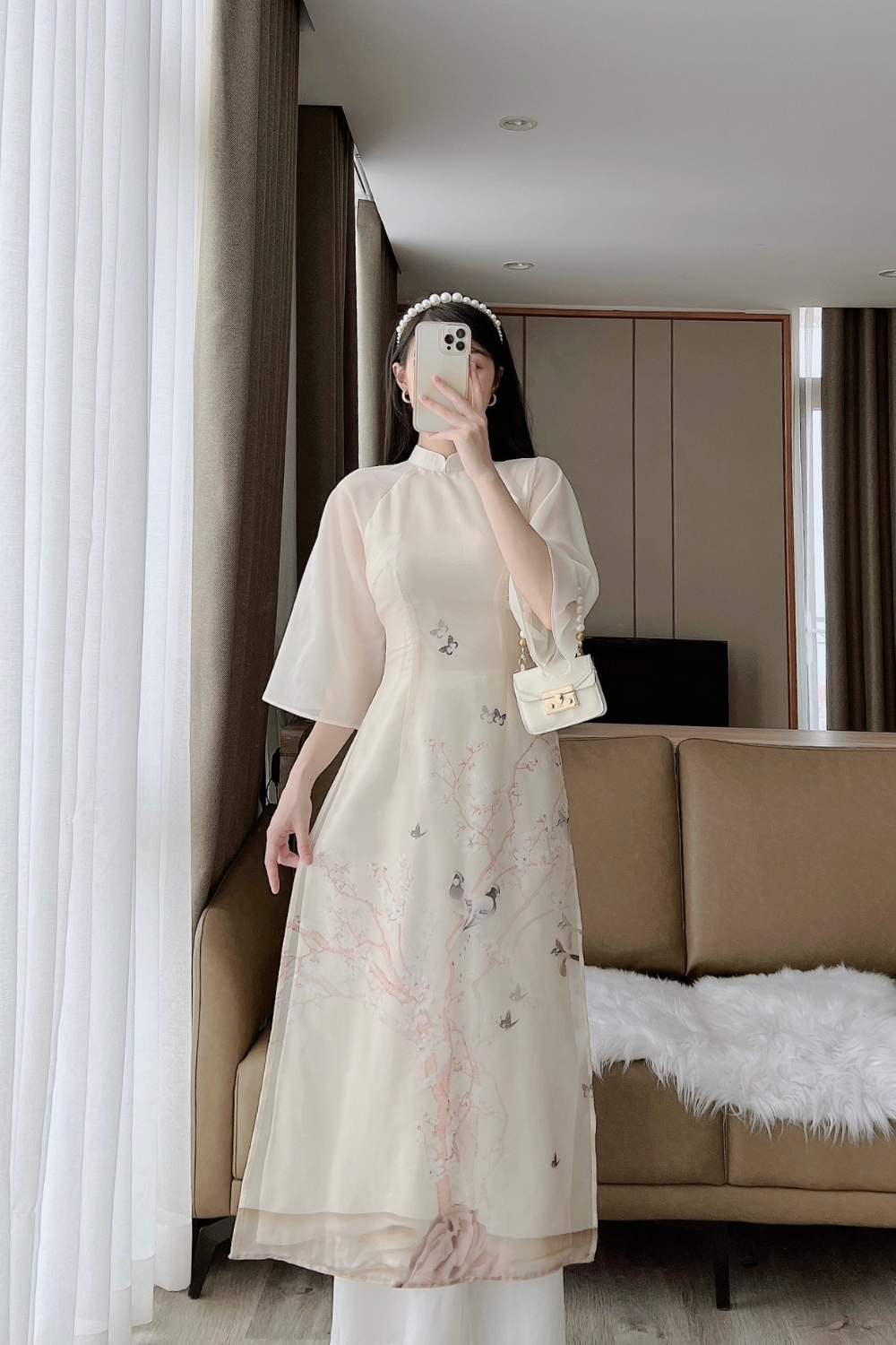  Áo dài Liễu Mai kem 
