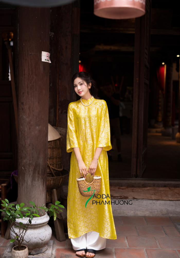  Áo dài lụa tơ tằm Phù Linh - vàng chanh 