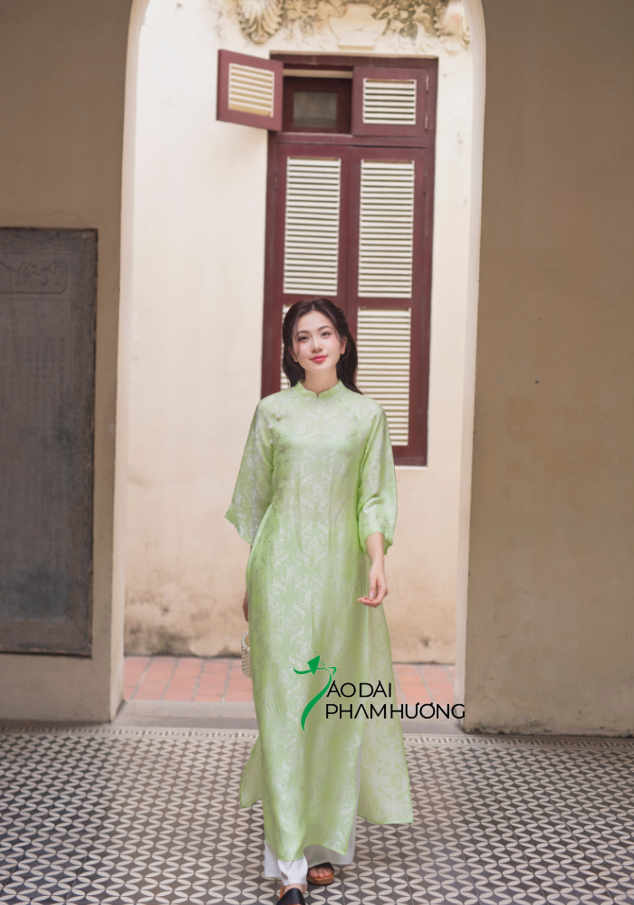  Áo dài lụa tơ tằm Phù Linh - xanh bơ 