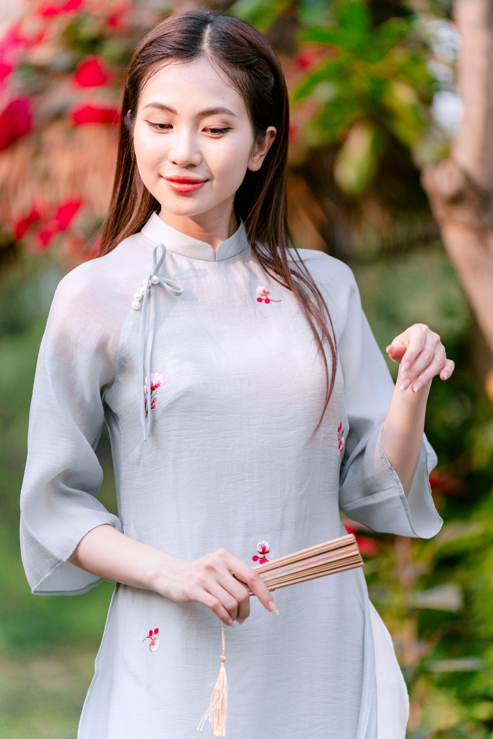  Áo dài Nhã Vân xanh dương 