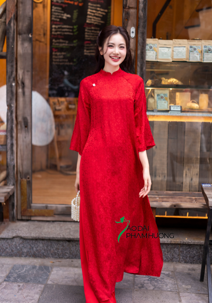  Áo dài lụa tơ tằm Phù Linh - đỏ 
