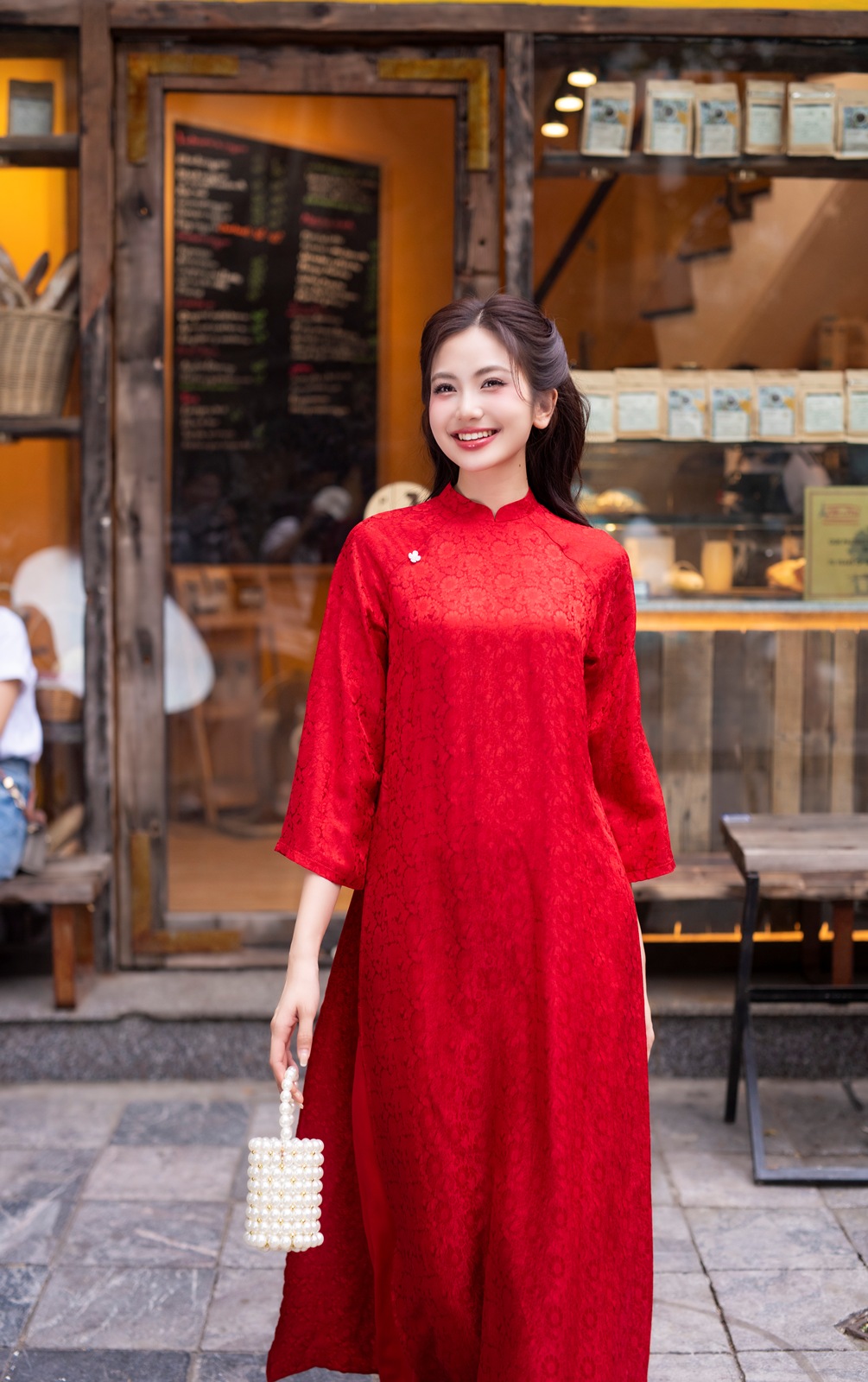  Áo dài lụa tơ tằm Phù Linh - đỏ 