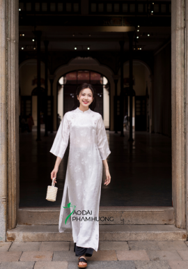  Áo dài lụa tơ tằm Phù Linh - trắng 