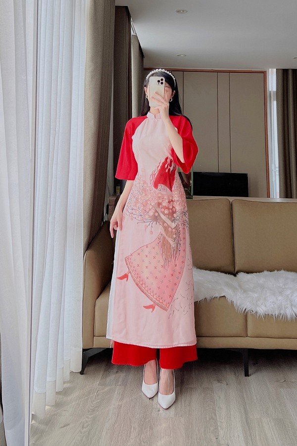  Áo dài Tóc Tiên đỏ 