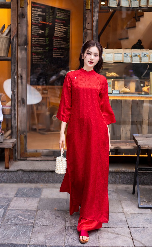  Áo dài lụa tơ tằm Phù Linh - đỏ 
