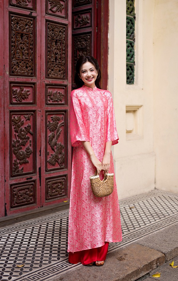  Áo dài lụa tơ tằm Phù Linh - hồng 