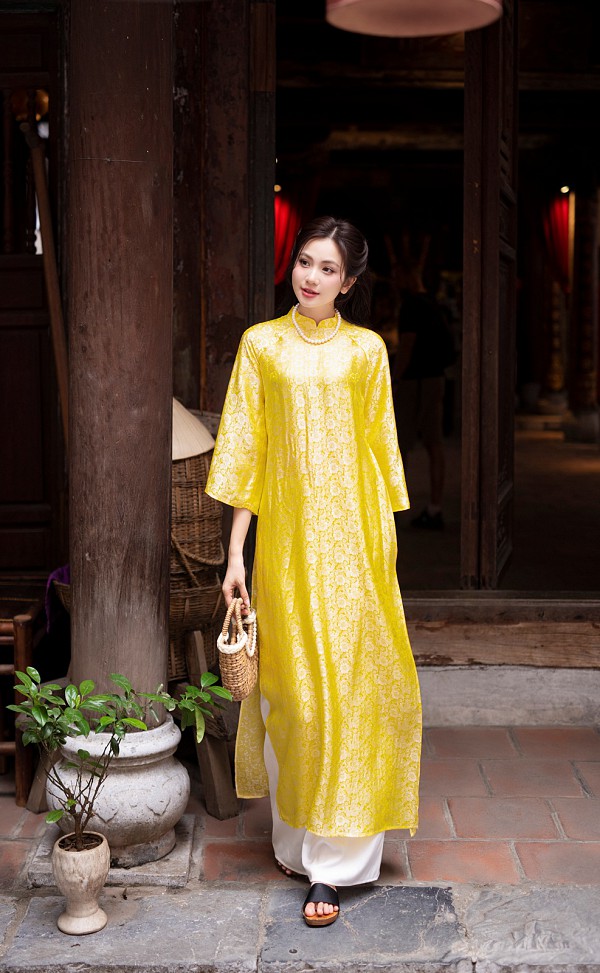  Áo dài lụa tơ tằm Phù Linh - vàng chanh 