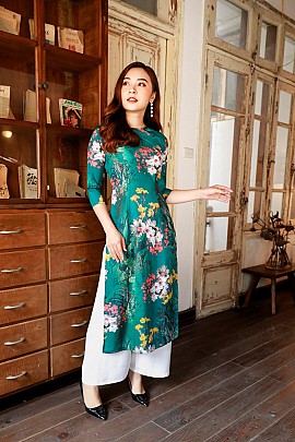  Áo dài họa tiết White daisies 