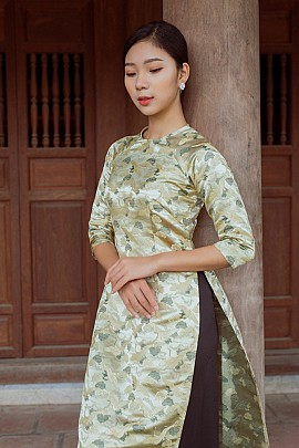  Áo dài Gấm hạc vàng 