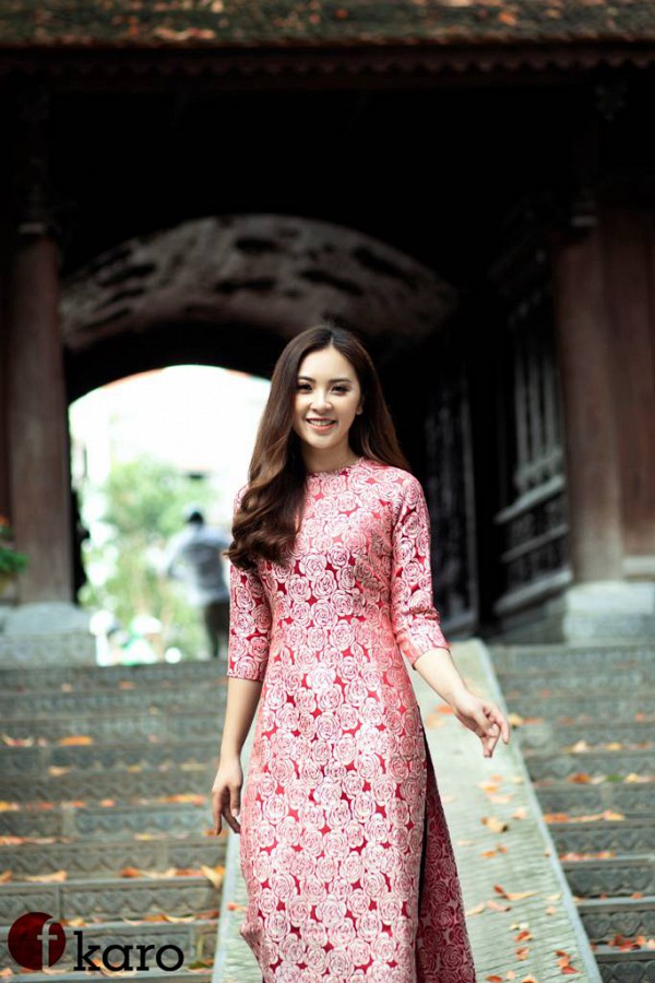  Áo dài Gấm hoa hồng 